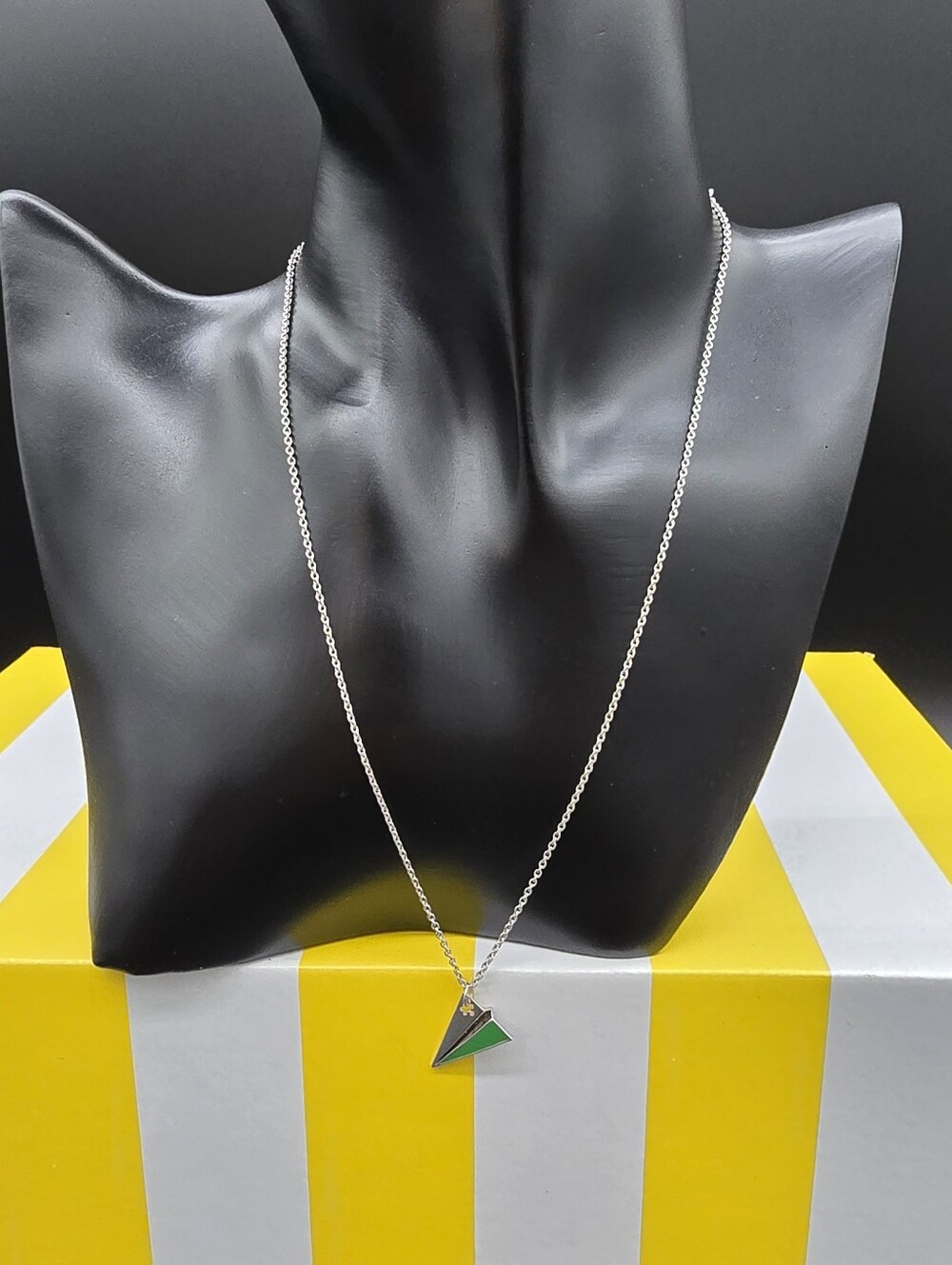 Sterling Silver Necklace with Green Triangle Pendant  #0937